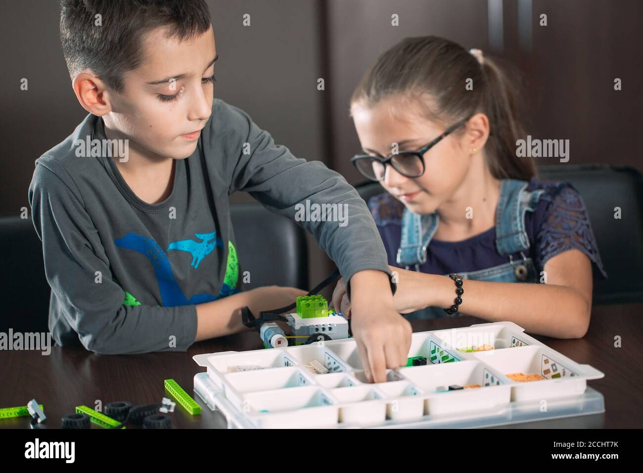 Children in the classroom collect figure from the designer Stock Photo ...