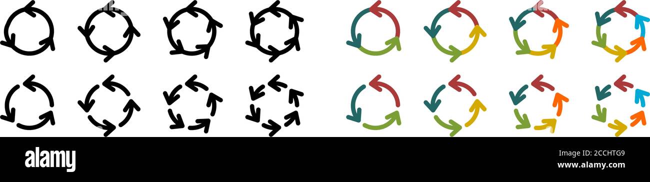 Arrows forming circle version with three four five and six parts Stock Arrows forming circle version with three four five and six parts Stock
