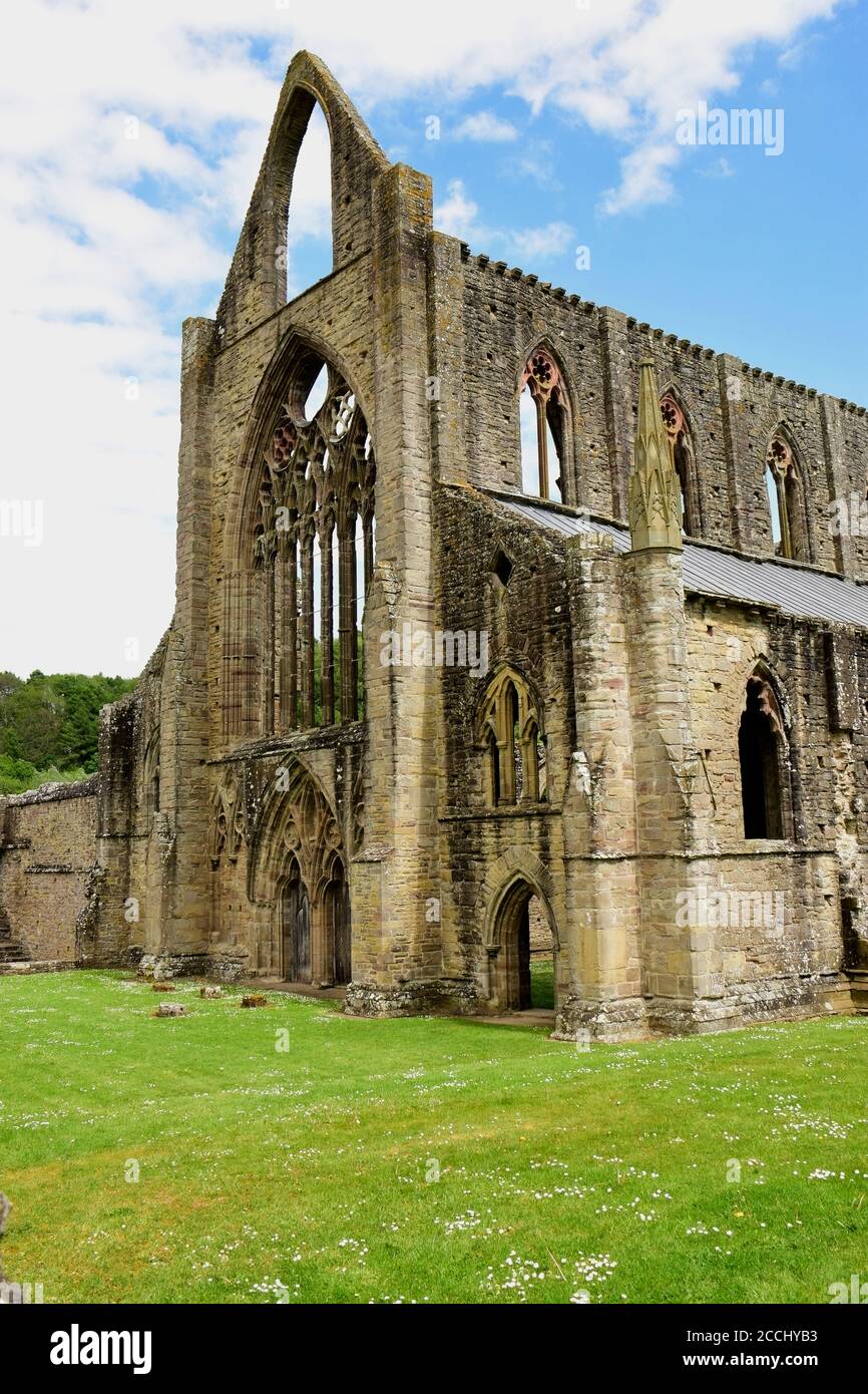 Founded in 1131, and situated near the village of Tintern on the Welsh bank of the river Wye, the border between England & Wales, Stock Photo