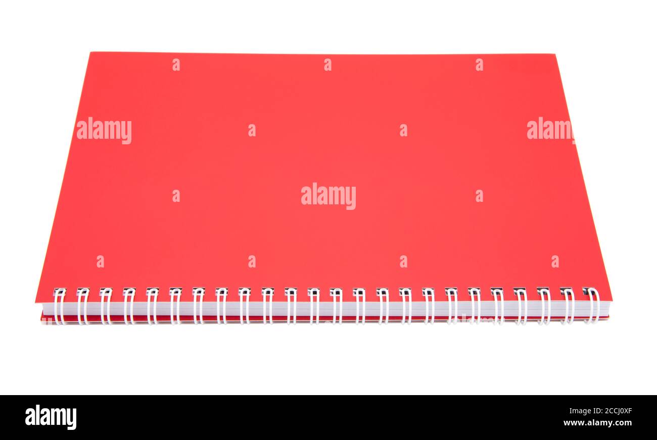 Red spiral notebook isolated on white background Stock Photo - Alamy
