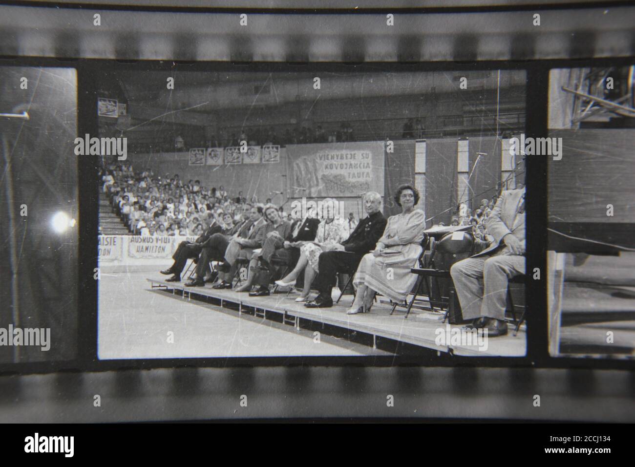 Fine 1970s vintage black and white photography of a festive awards celebration. Stock Photo