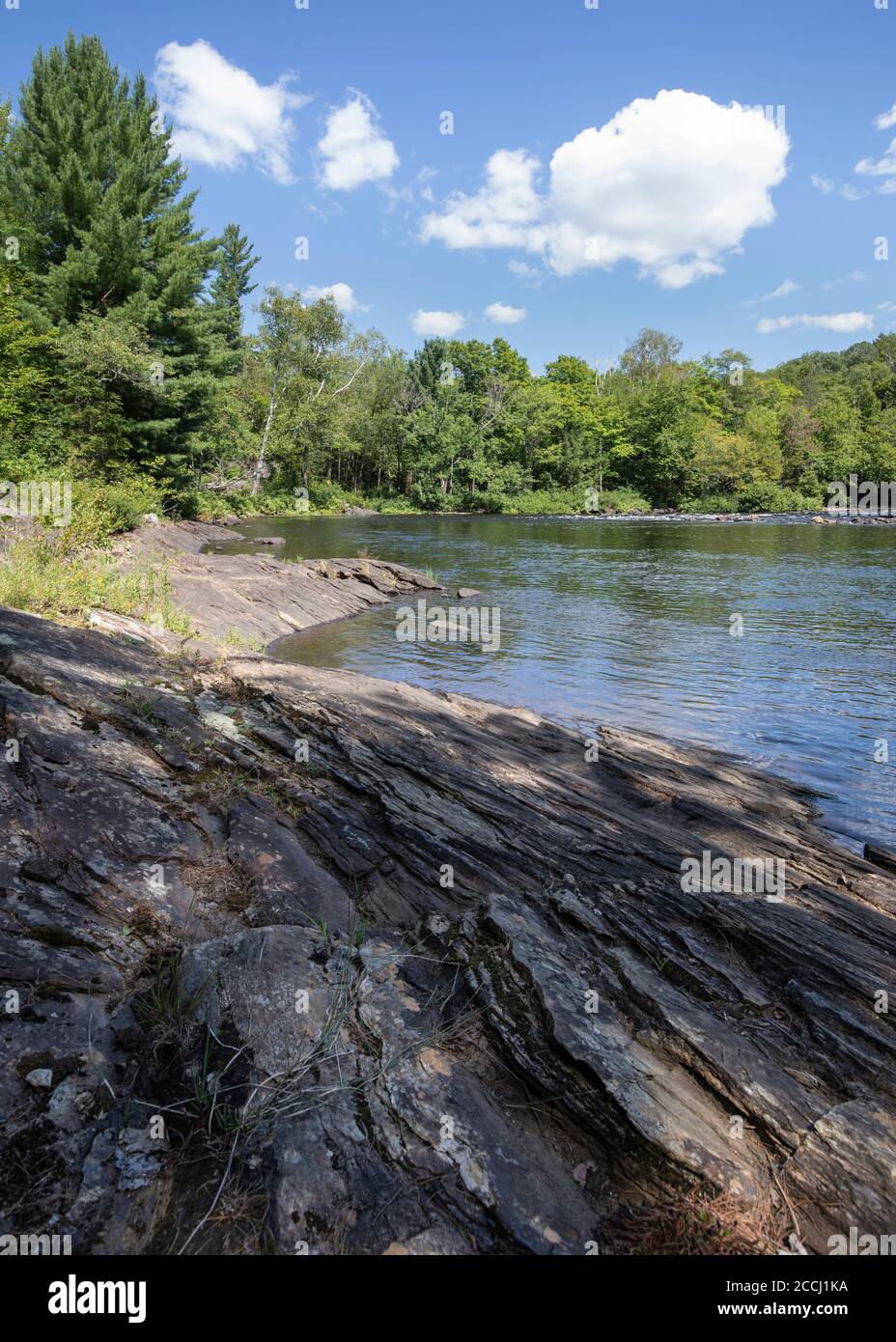 Beautiful Oxtongue River and stone banks in northern Ontario Stock ...