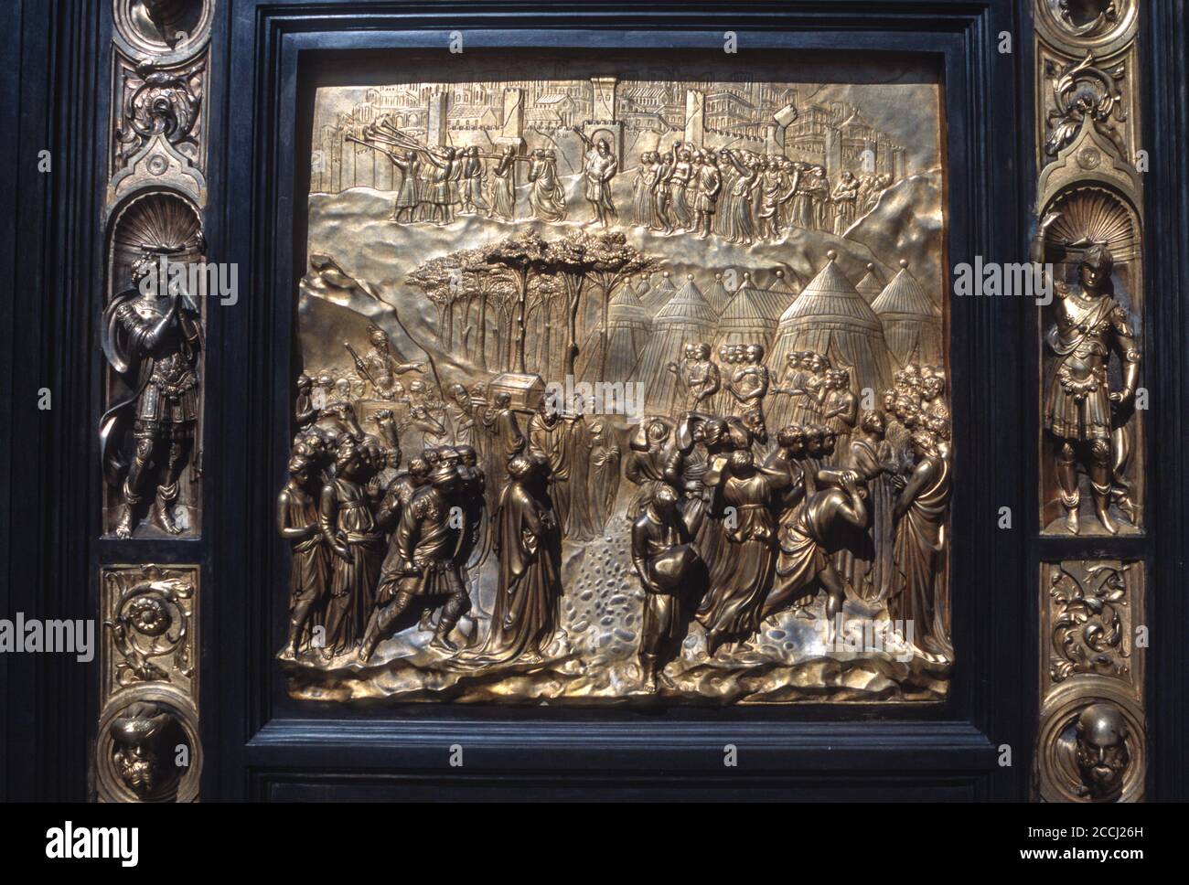 San Francisco, California, USA. Grace Cathedral (Episcopal). Entrance Door Detail Depicting a Scene from the Old Testament, Copy of Original by Sculptor Lorenzo Ghiberti. Stock Photo