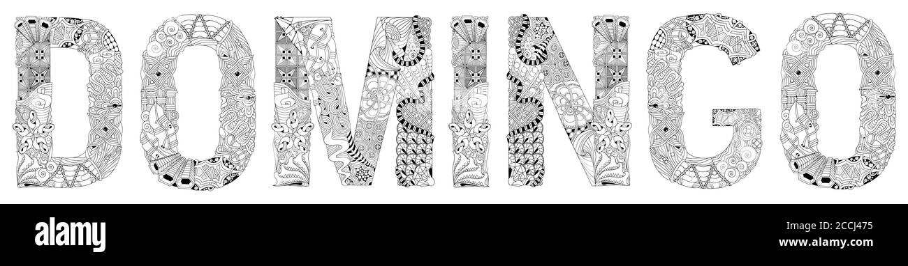 Word MARTES. Tuesday in Spanish. Vector Decorative Zentangle