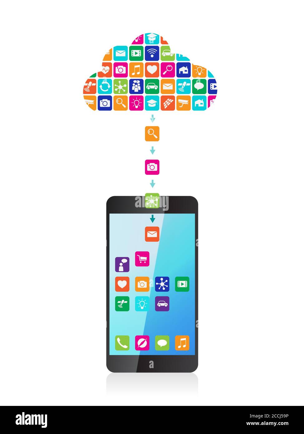 The application downloaded and installed to smartphone from the cloud Stock Vector