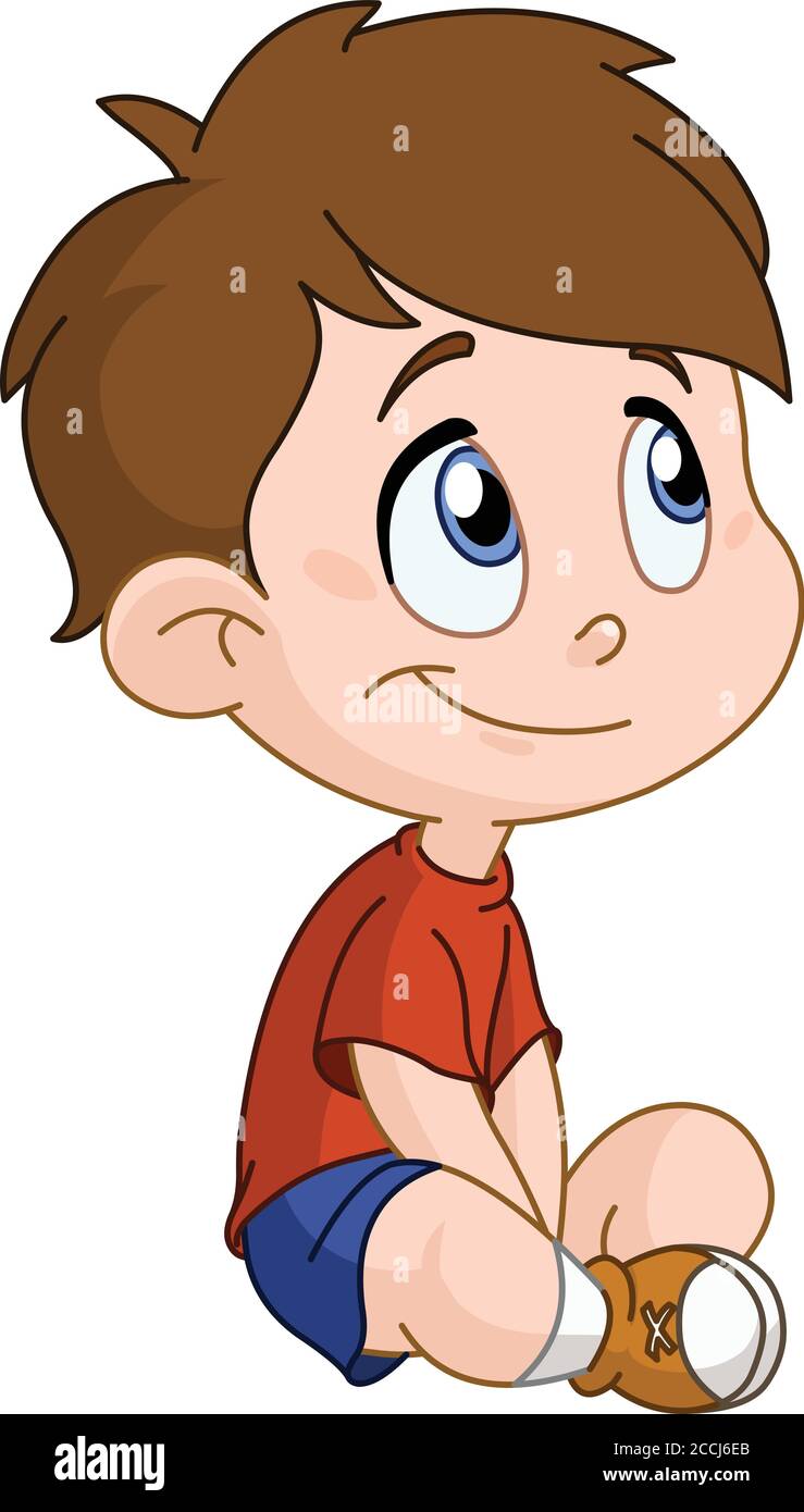 Cute smiling young boy sitting on the floor Stock Vector Image & Art - Alamy