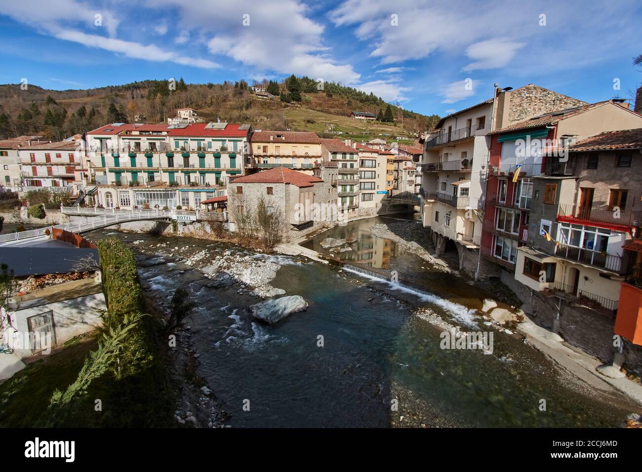 Camprodon is a small town in the comarca of Ripollès in Girona, Catalonia, Spain, located in the Pyrenees Stock Photo