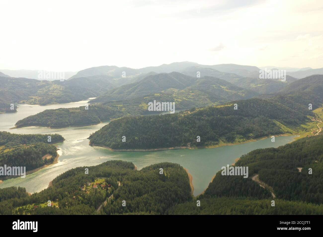 View at Zaovine lake from Tara mountain in Serbia Stock Photo