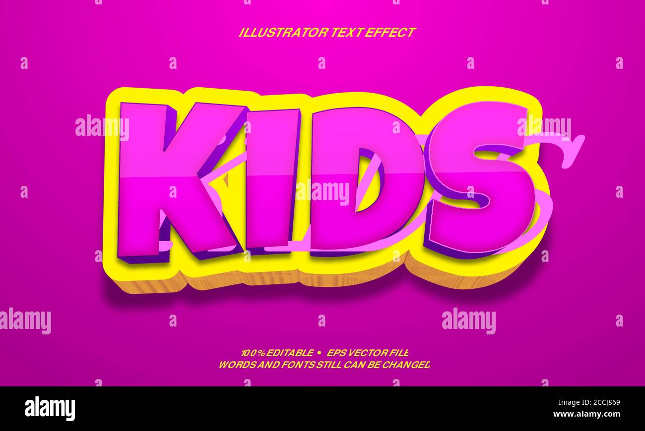 pink-kids-and-yellow-3d-text-effect-design-illustrator-stock-vector