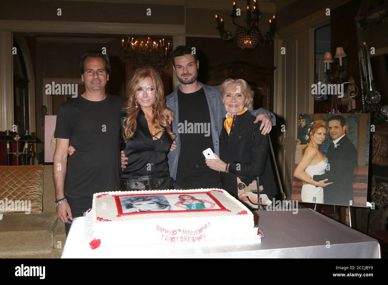 LOS ANGELES - FEB 2:  Ari Soffer, Tracey Bregman, Austin Recht, Suzanne Ll at the Tracey Bregman 35th Anniversary on the Young and the Restless at CBS TV City on February 2, 2018 in Los Angeles, CA Stock Photo