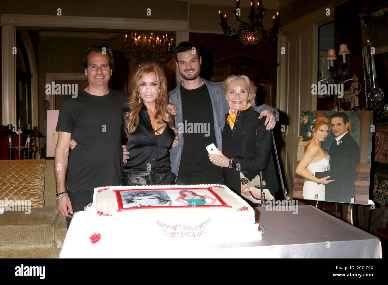 LOS ANGELES - FEB 2:  Ari Soffer, Tracey Bregman, Austin Recht, Suzanne Ll at the Tracey Bregman 35th Anniversary on the Young and the Restless at CBS TV City on February 2, 2018 in Los Angeles, CA Stock Photo