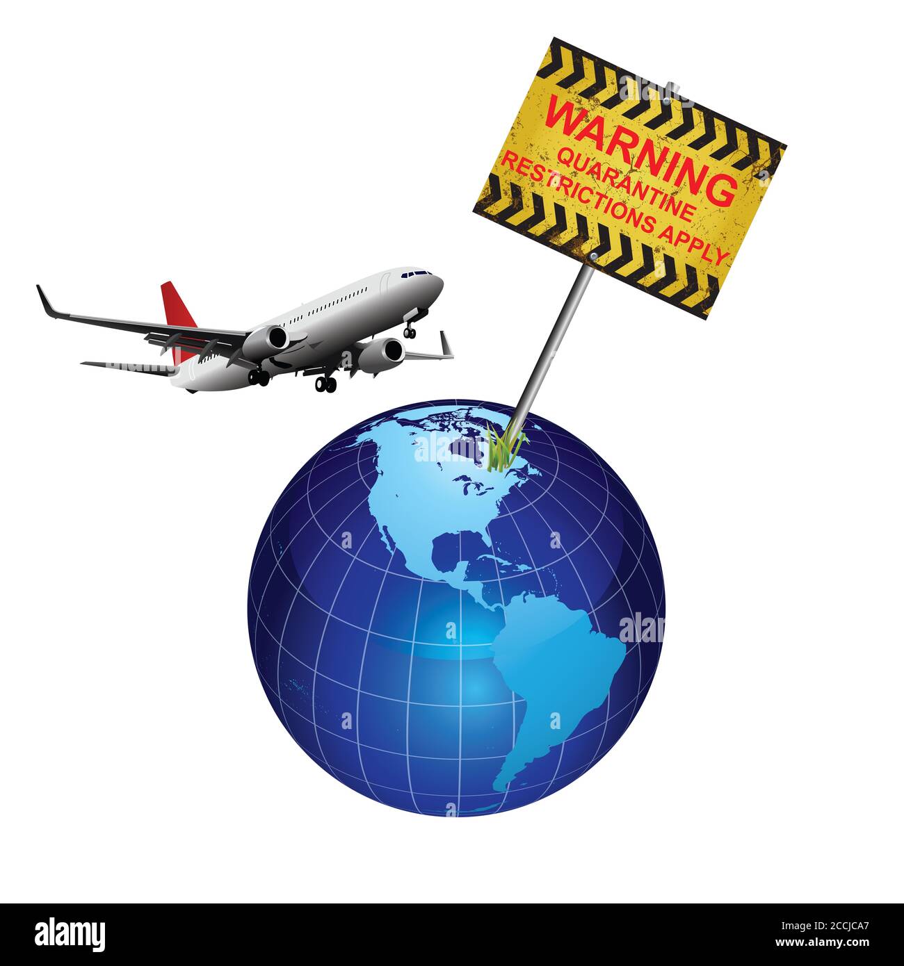Warning quarantine restrictions apply sign relating to countries quarantining incoming international passenger arrivals due to the worldwide pandemic Stock Photo