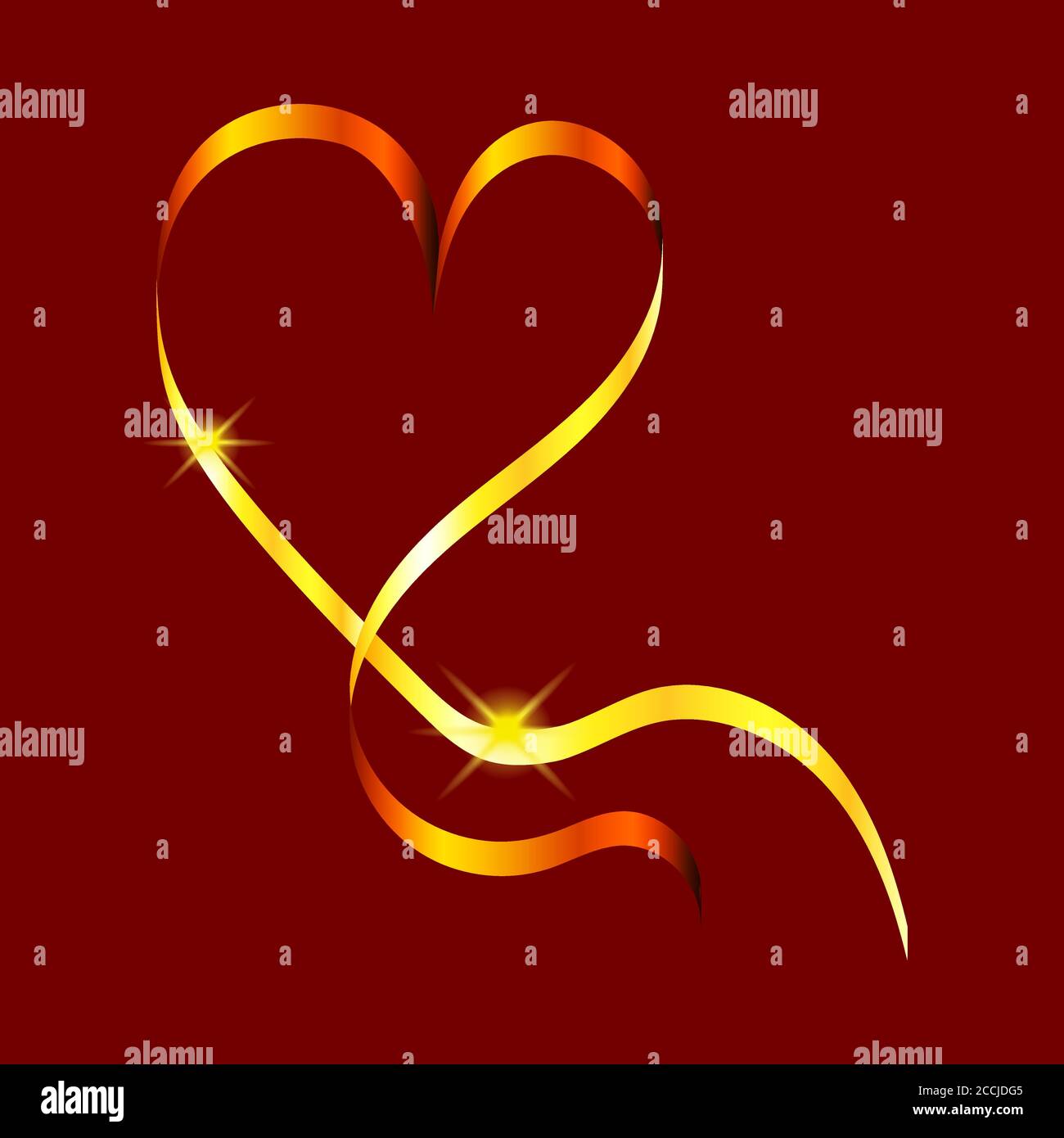 Golden swirling ribbon in the shape of a heart with shining stars ...