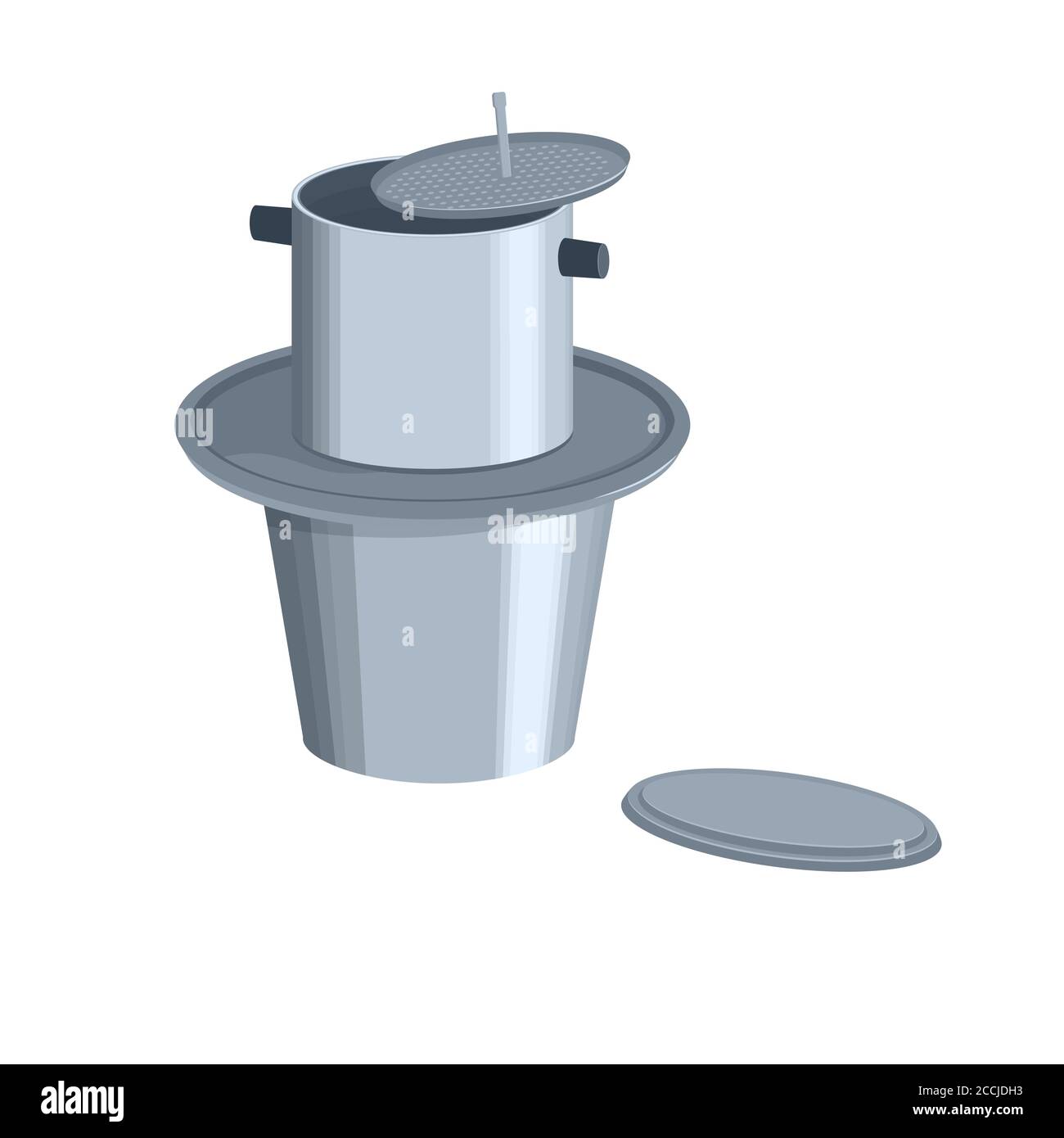 Vietnamese traditional coffee dripper. Coffee maker. Dripping hot