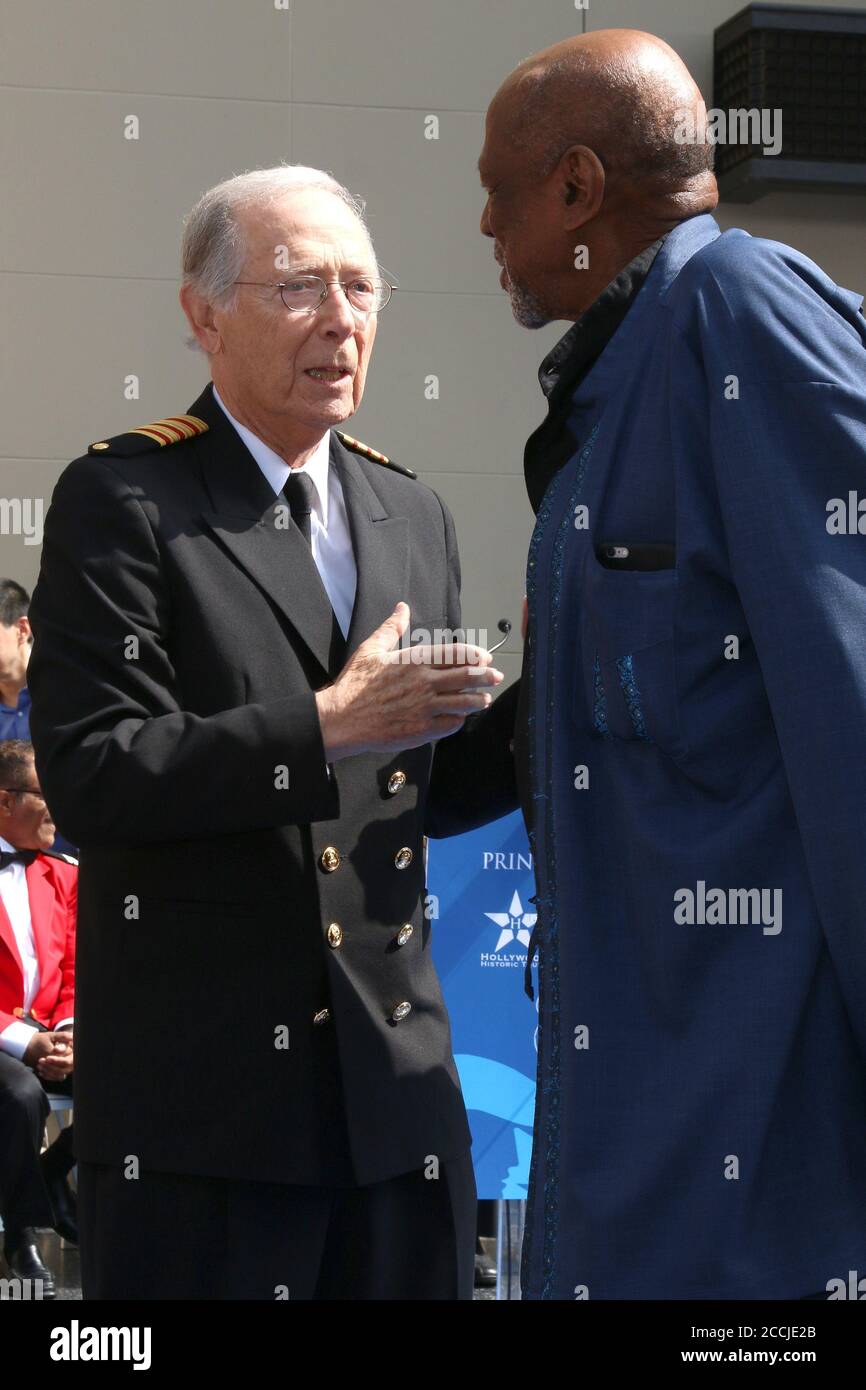 LOS ANGELES - MAY 10:  Bernie Kopell, Lou Gossett Jr at the Princess Cruises Receive Honorary Star Plaque as Friend of the Hollywood Walk Of Fame at Dolby Theater on May 10, 2018 in Los Angeles, CA Stock Photo