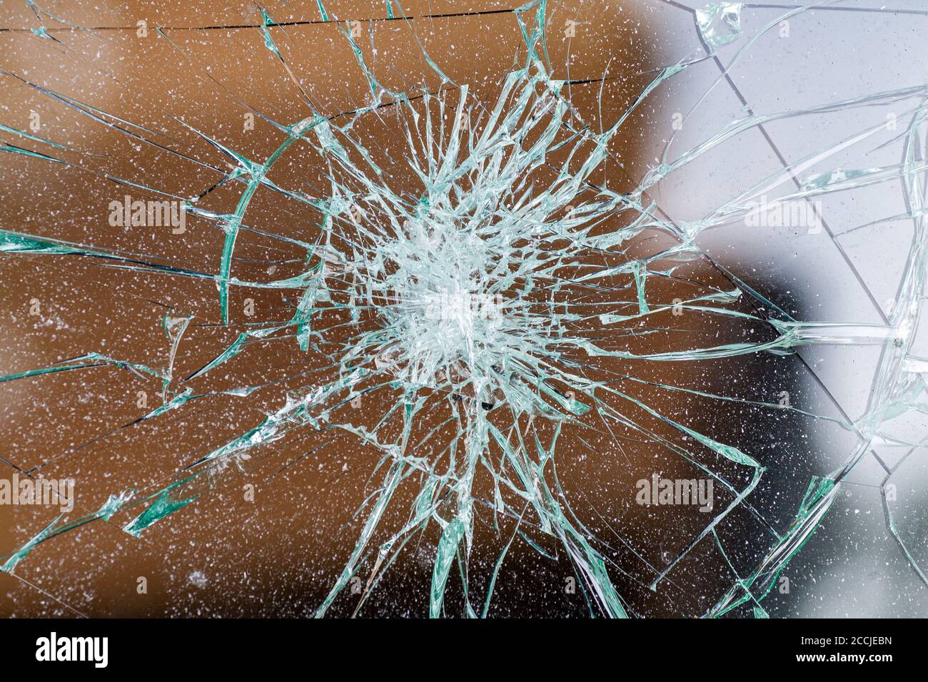 broken glass. Car glass cracked from an accident. Armored glass after