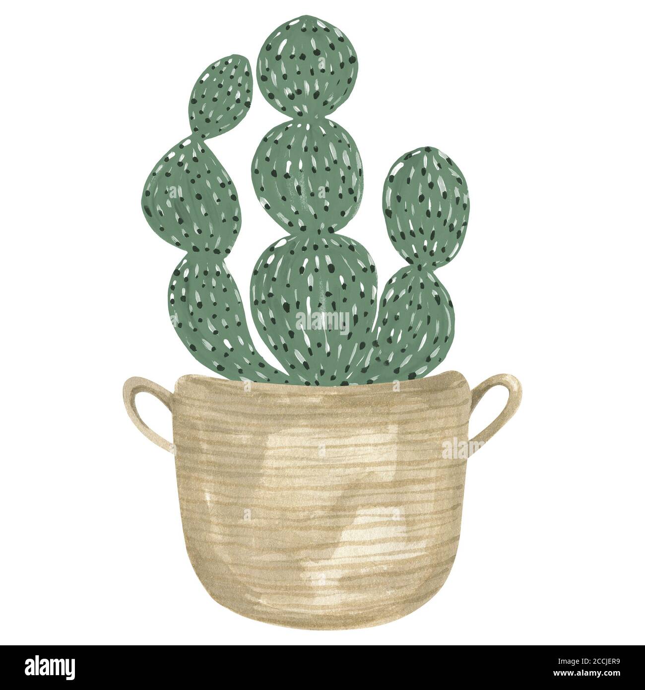 Wooden Basket with Prickly Pear Cactus hand painted