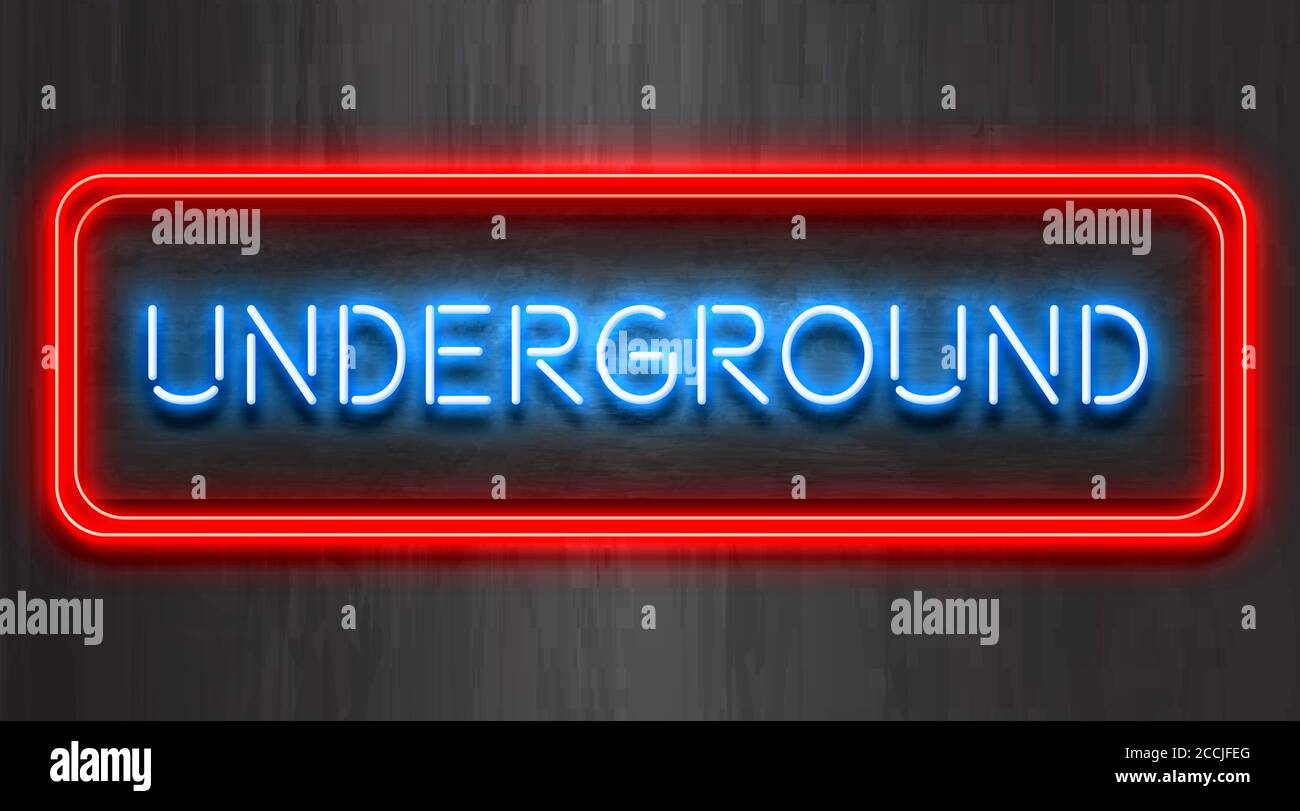 Underground Neon Sign on a dark background Stock Photo