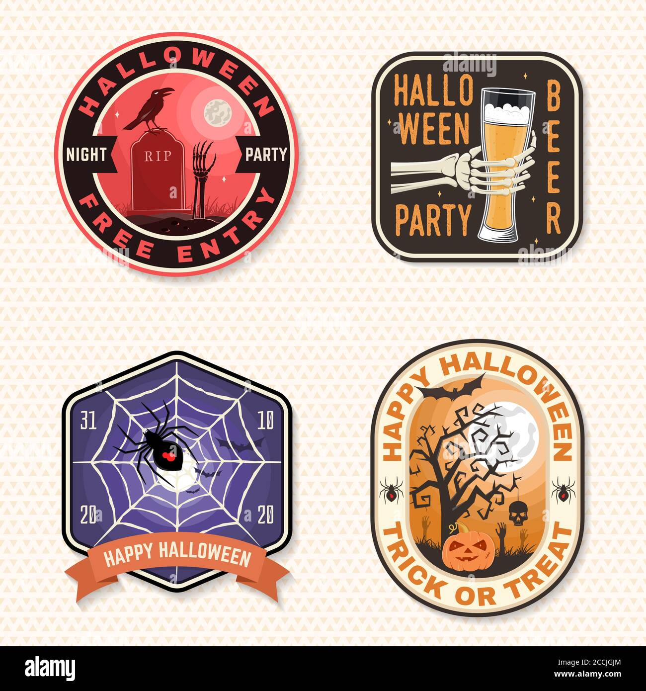 Download Halloween Beer Party Patch Halloween Retro Badge Pin Sticker For Logo Print Seal Stamp Scarecrow With Raven Pumpkin Skeleton Hand With Glass Of Magic Beer Typography Design Stock Vector Stock Vector Image
