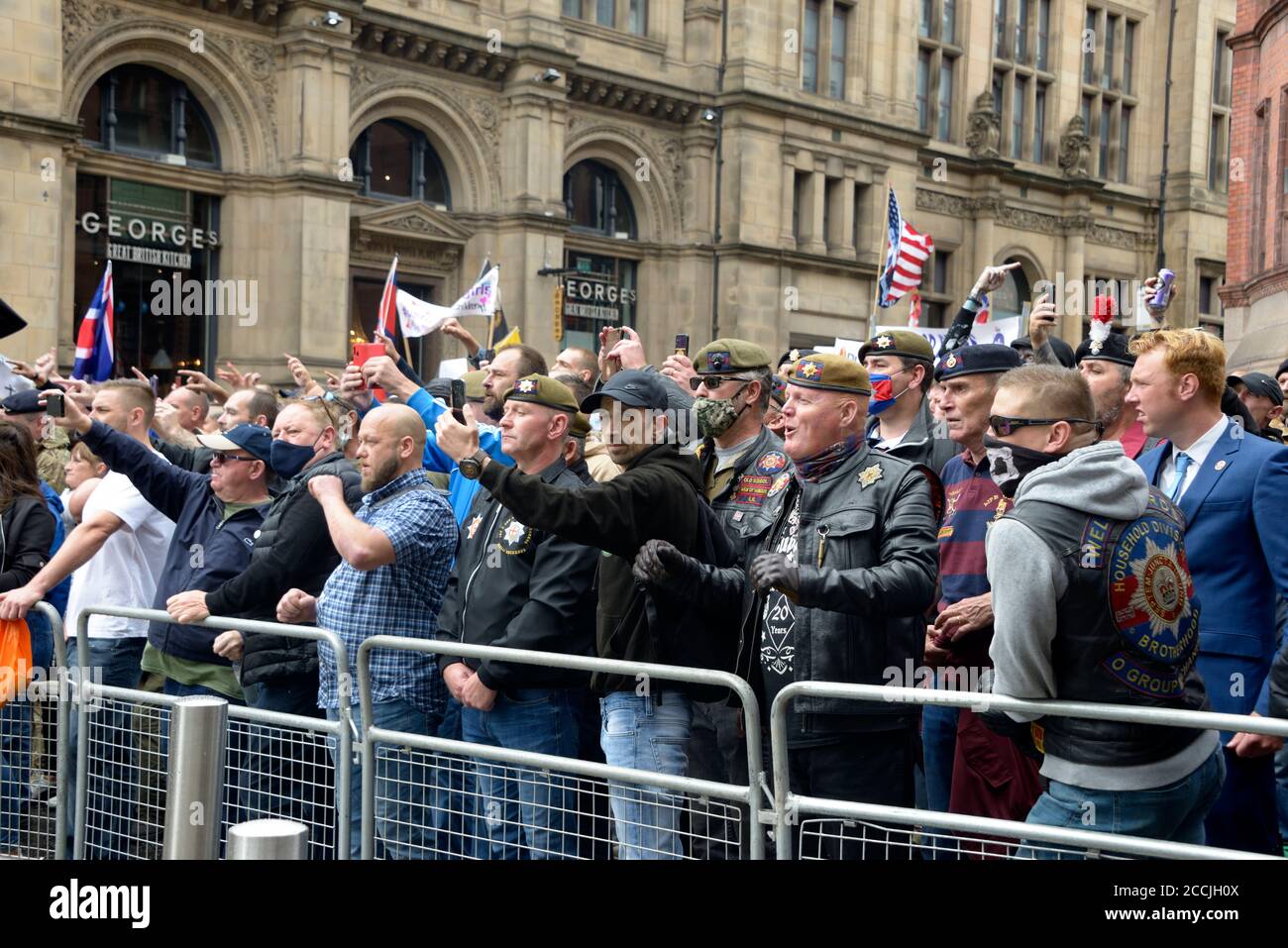 Right wing marchers, kettled in protest, in Nottingham Stock Photo