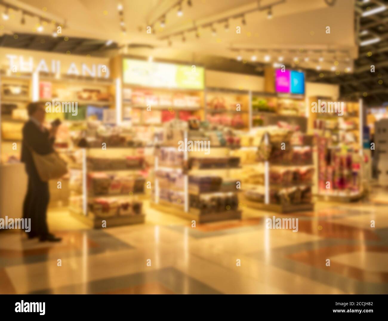 Store blur background with warm light with sign THAILAND Stock Photo