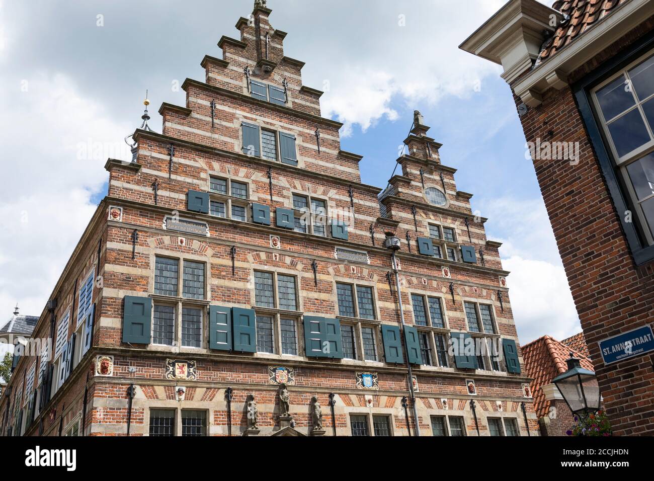 Old town hall of the city Naarden Vesting with blinds and a step gabled front, Netherlands Stock Photo