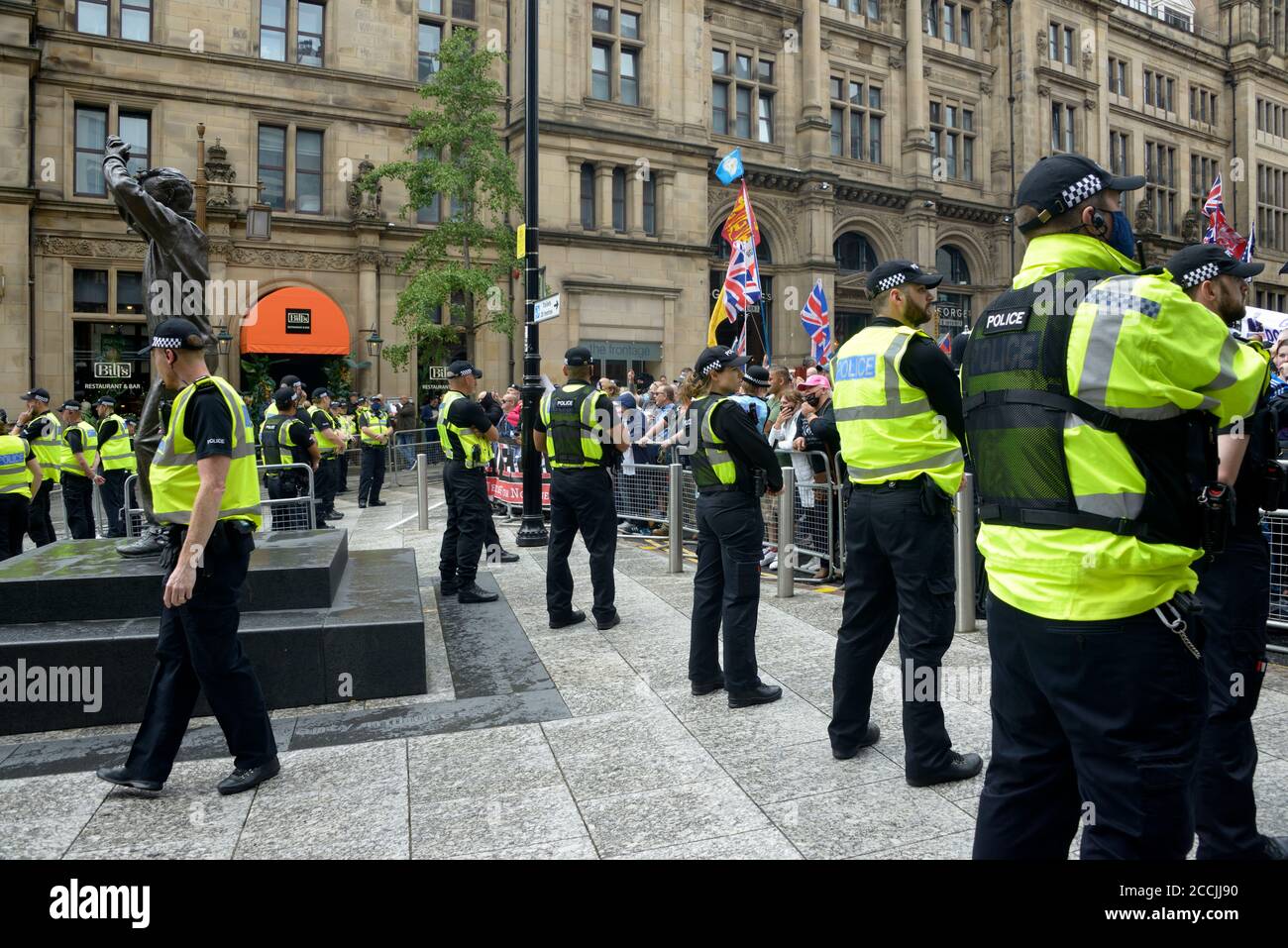 Police facing Right wing protesters, in Nottingham, Kettling. Stock Photo