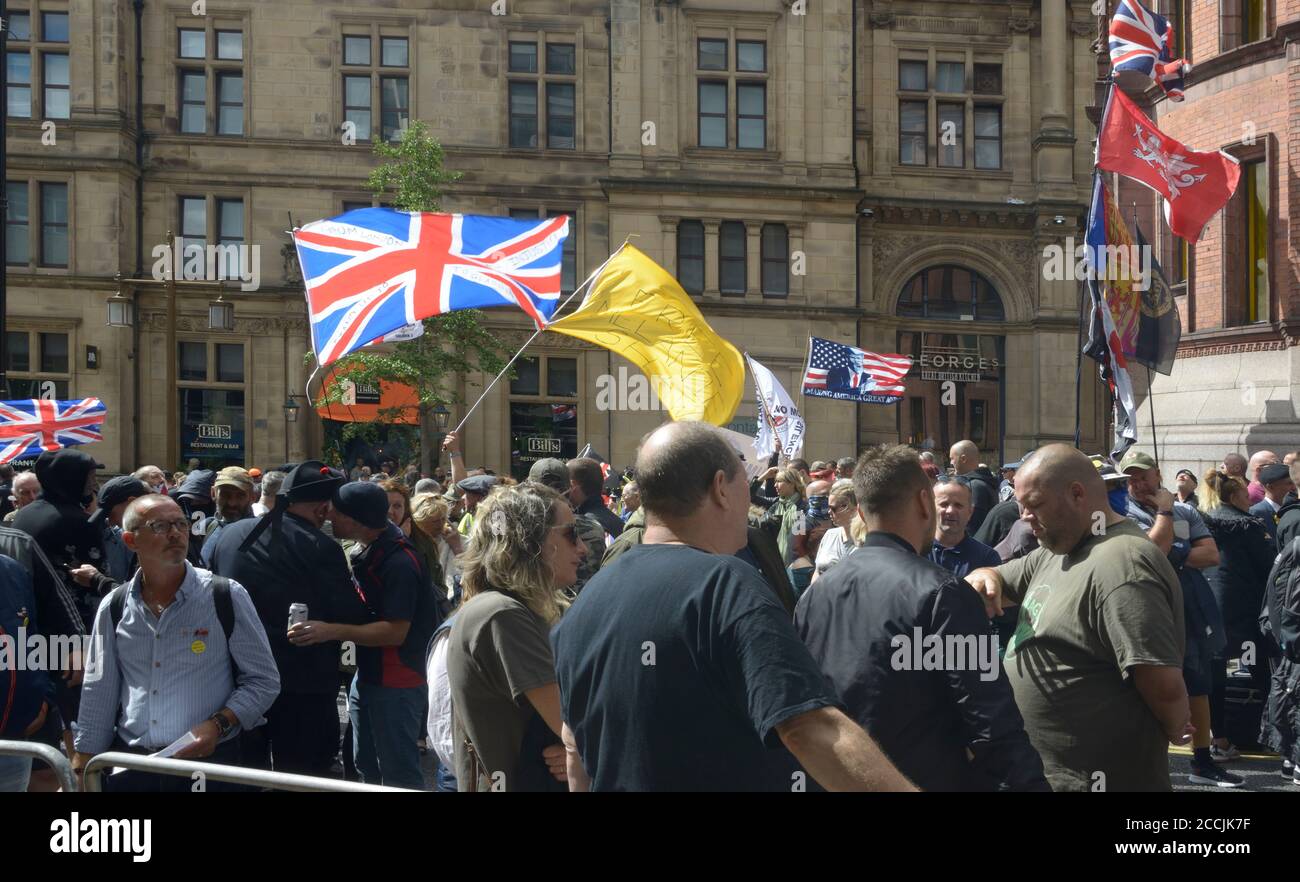 Right Wing protesters, in Nottingham, at the end of a march. Stock Photo