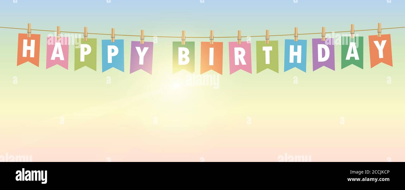 happy birthday party flags banner on sunny sky vector illustration EPS10 Stock Vector