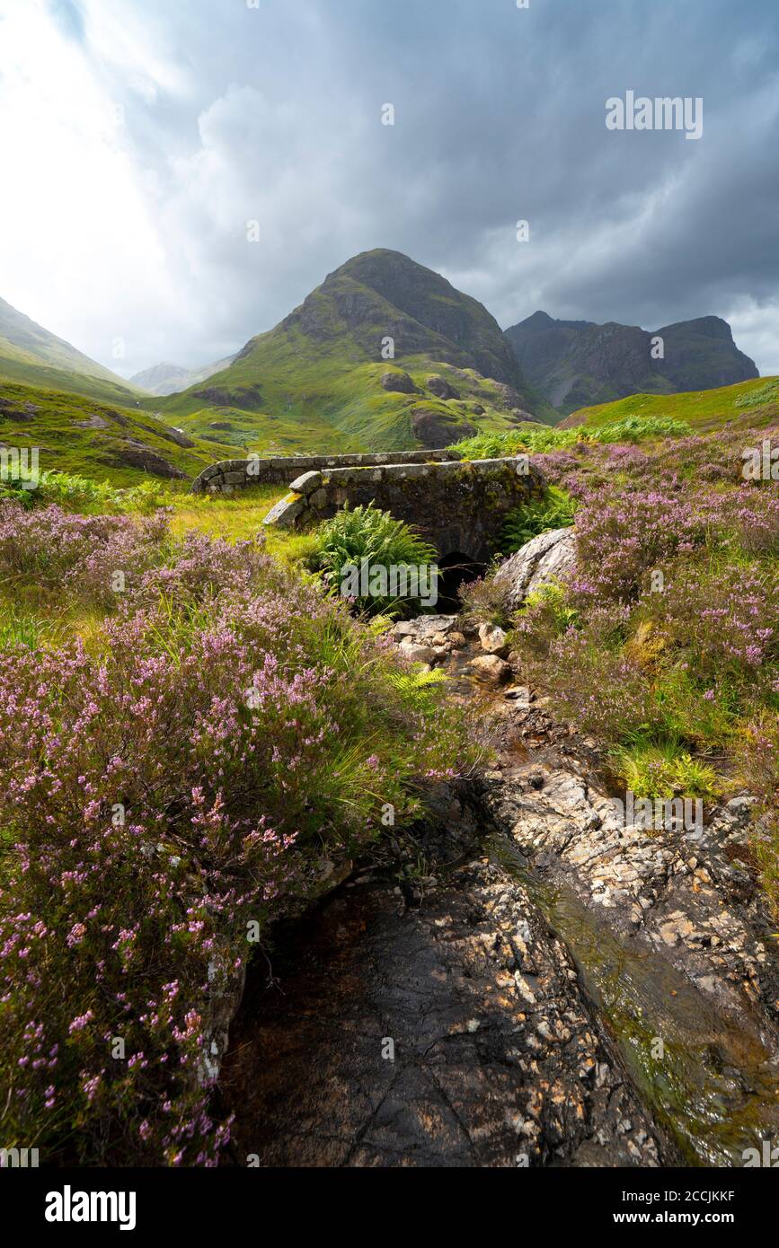 View from bridge on Old Military Road of Beinn Fhada, part of Bidean Nam Bian also known as the Three Sisters of Glencoe, Highland Region, Scotland, U Stock Photo