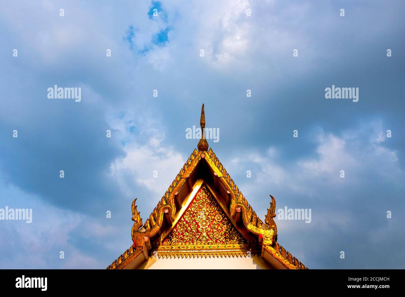 Tiled Tympanum of a buddhist temple, Bangkok, Thailand Stock Photo