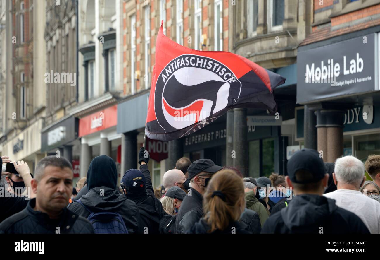 Antifa German Flag, Aktion. Stock Photo