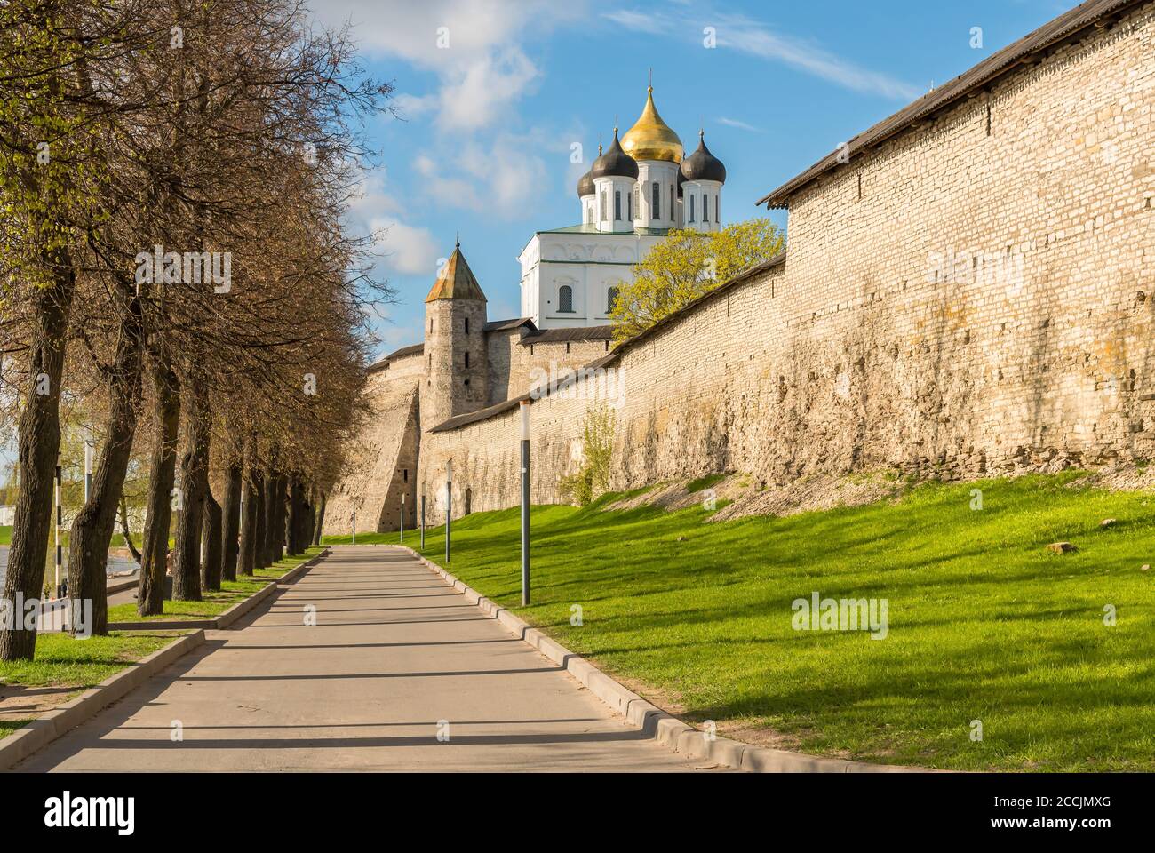 View of Holy Trinity Cathedral in the Pskov Krom or Pskov Kremlin, Russia Stock Photo