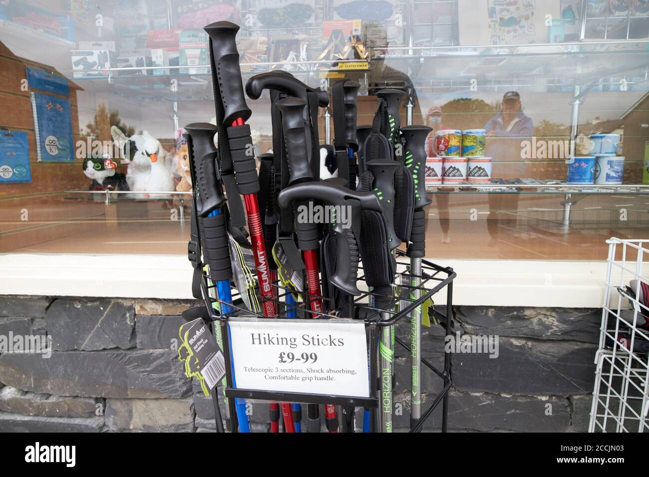 hiking sticks for sale outside a shop in coniston lake district, cumbria, england, uk Stock Photo