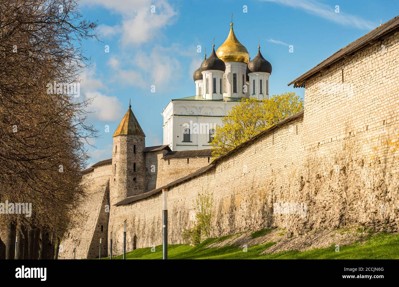 View of Holy Trinity Cathedral in the Pskov Krom or Pskov Kremlin, Russia Stock Photo