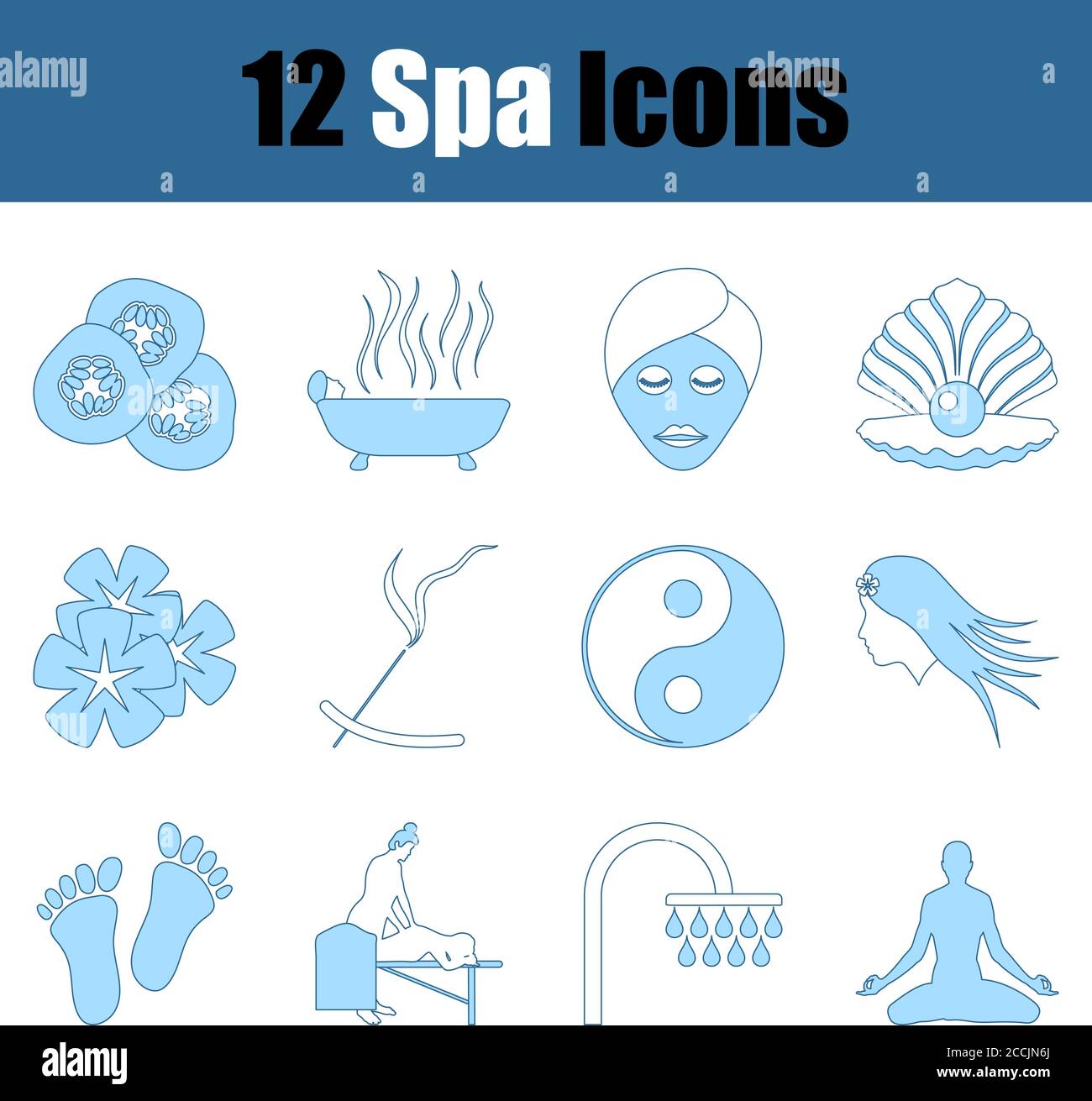 Spa Icon Set. Thin Line With Blue Fill Design. Vector Illustration ...