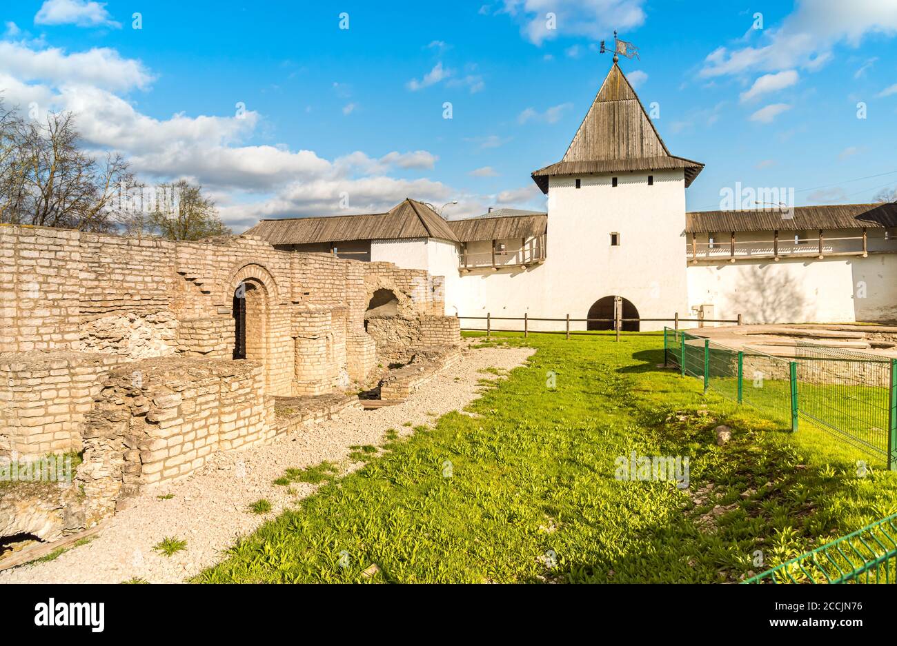 View of the Pskov Krom or Pskov Kremlin in the central part of the city, Russia Stock Photo