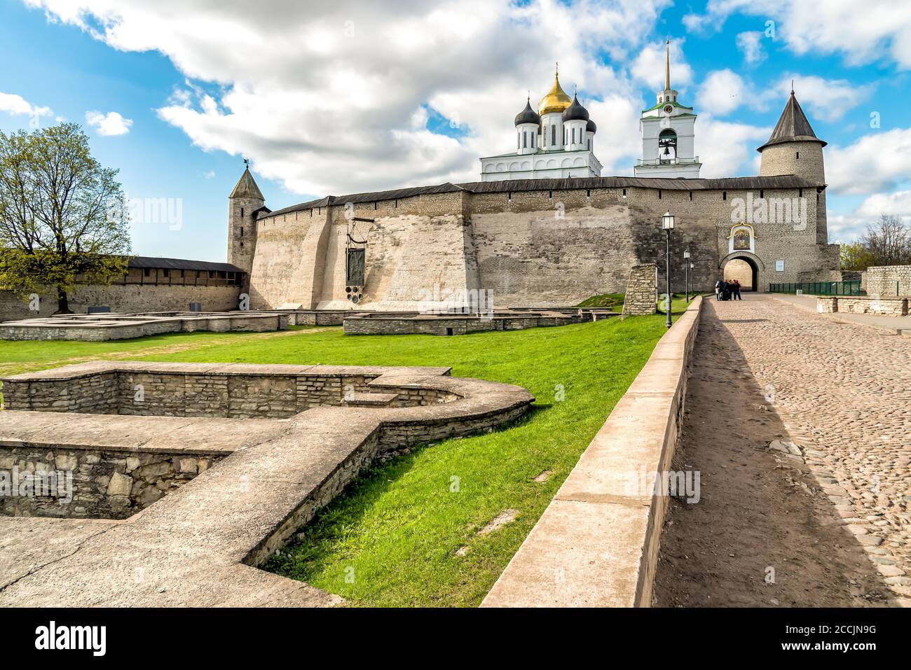 View of the Pskov Krom or Pskov Kremlin in the central part of the city, Russia Stock Photo