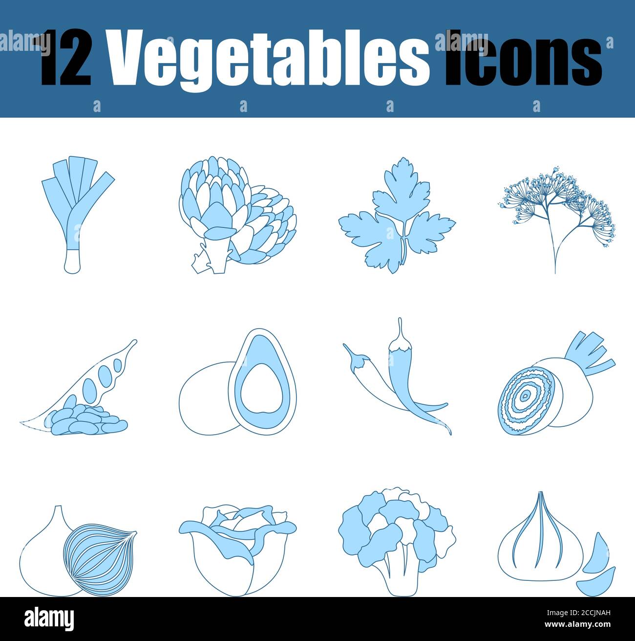 Vegetables Icon Set. Thin Line With Blue Fill Design. Vector Illustration. Stock Vector