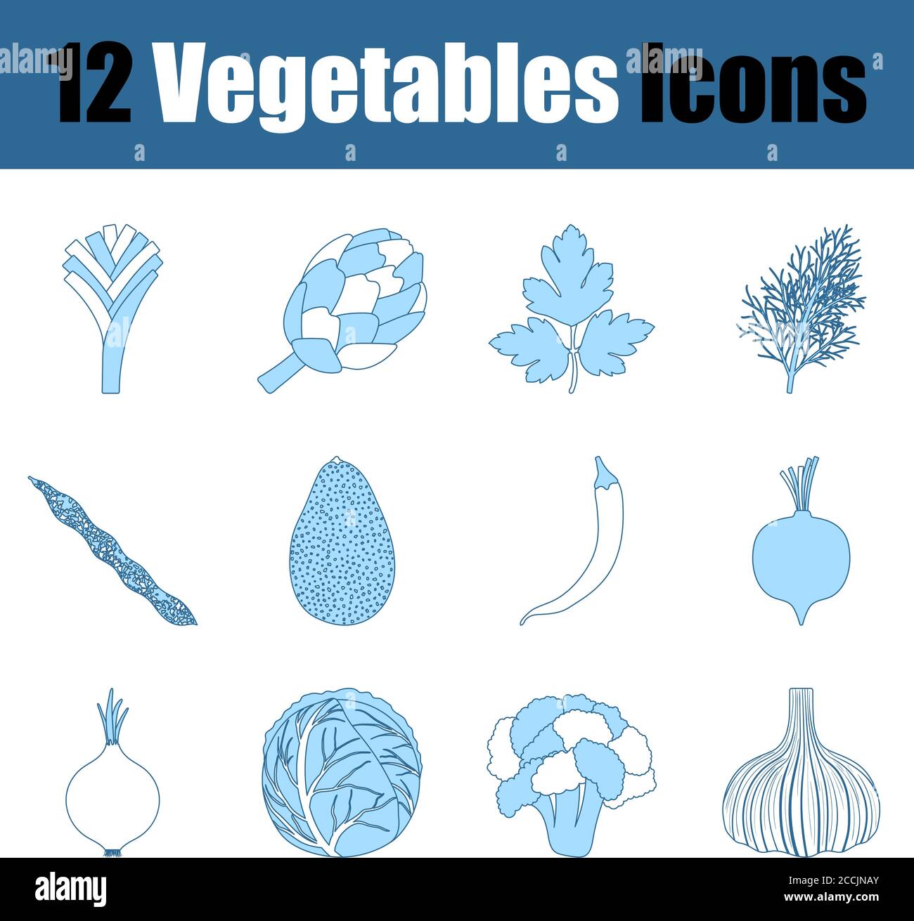 Vegetables Icon Set. Thin Line With Blue Fill Design. Vector Illustration. Stock Vector