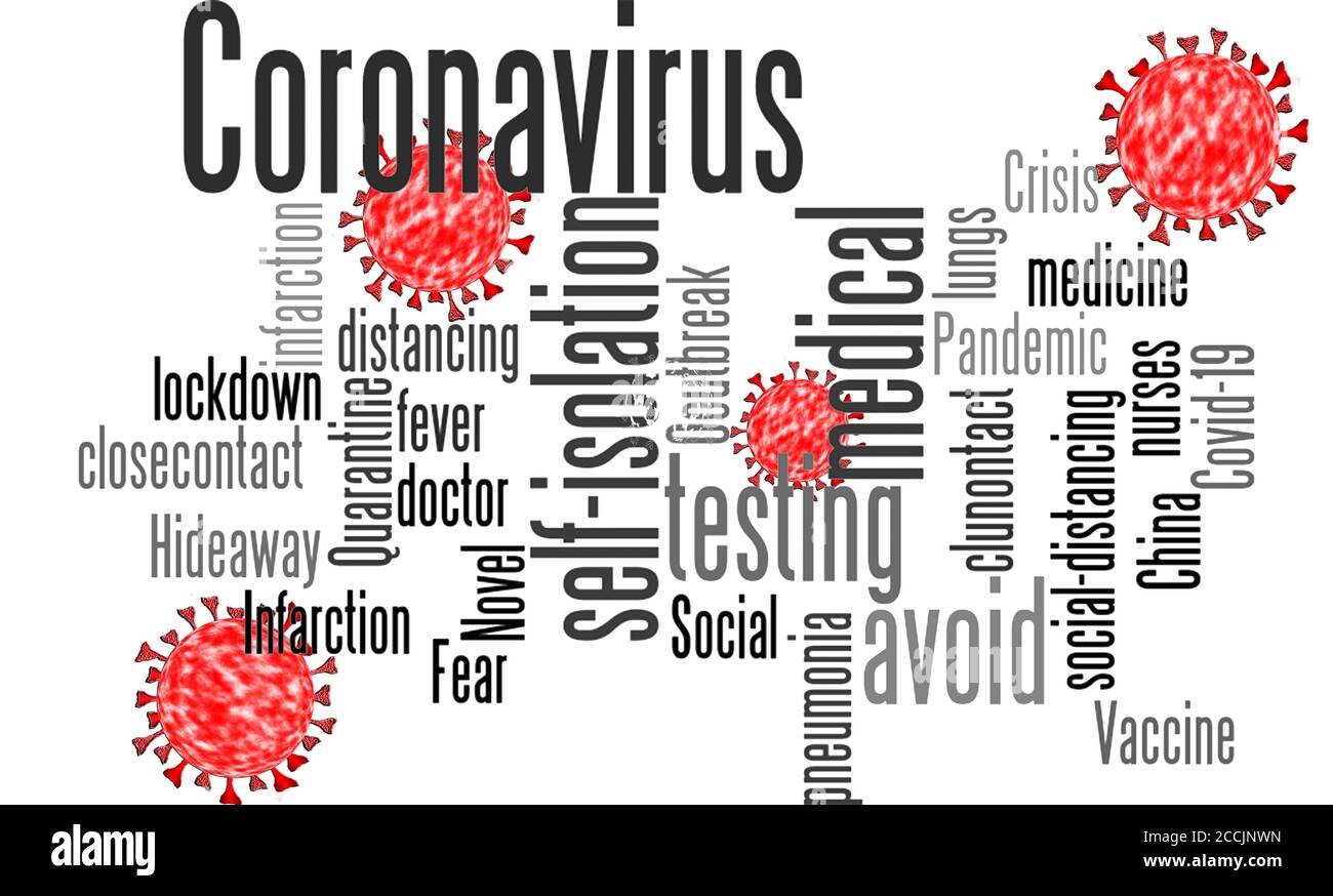 Word cloud poster of covid-19 awareness isolated on white background Stock Photo