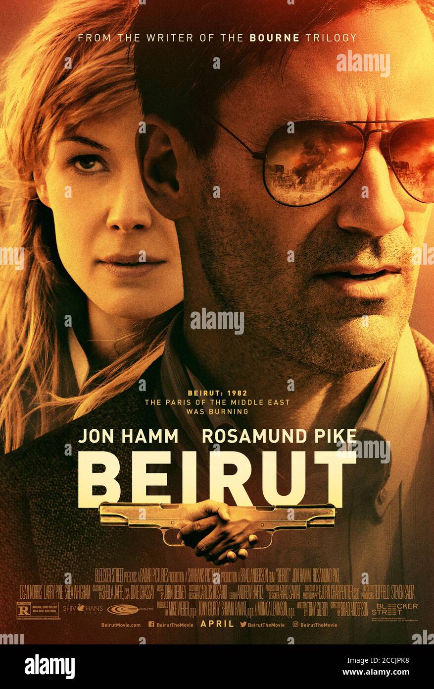 Beirut (2018) directed by Brad Anderson and starring Jon Hamm, Jay Potter, Khalid Benchagra and Rosamund Pike. CIA operatives assist a US diplomat save the life of a friend in war-torn Lebanon. Stock Photo