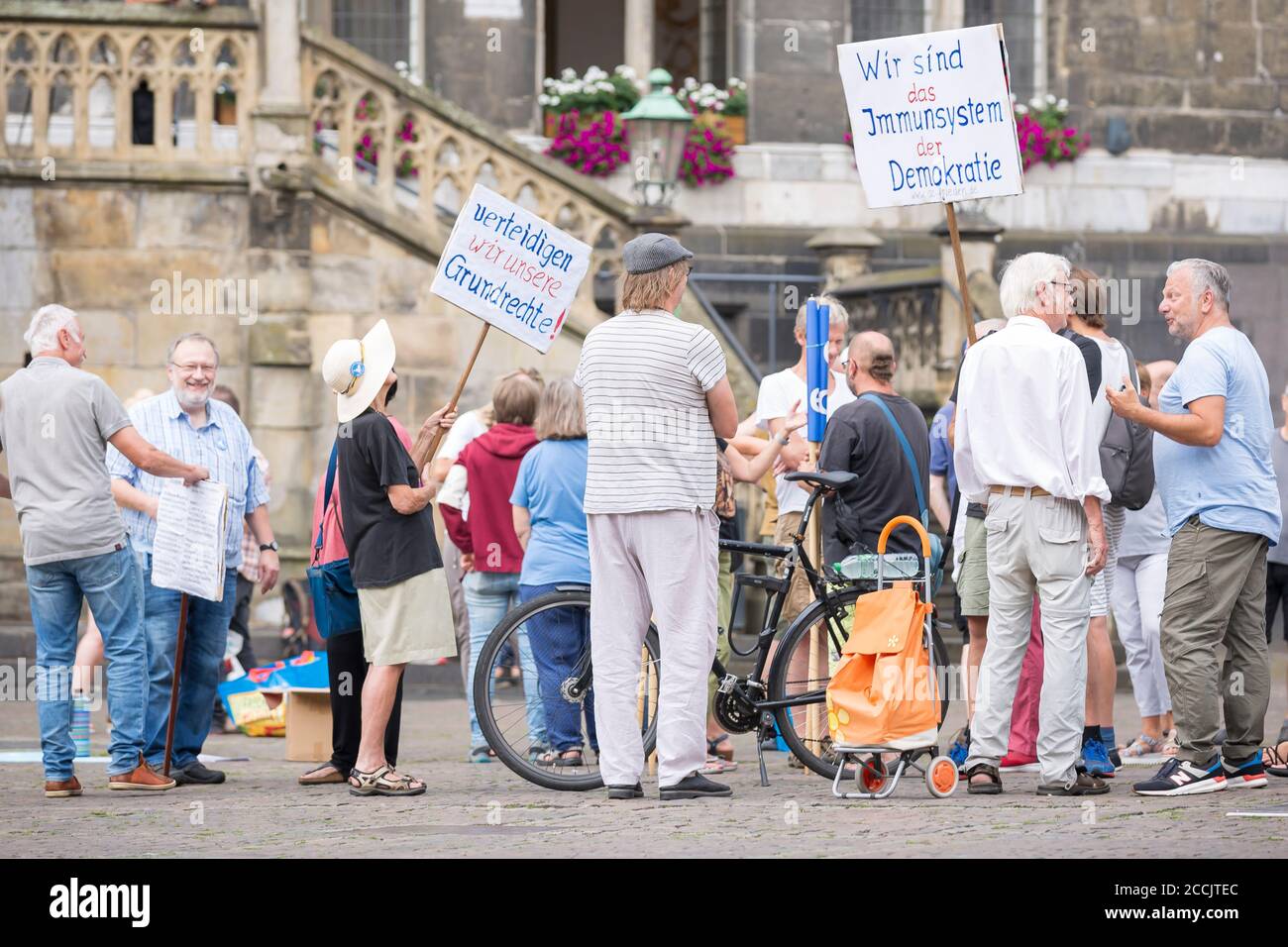 Aachen Germany, August 15 2020 - A group named Aacheners for a Human Future protesting in Aachen city centre Stock Photo
