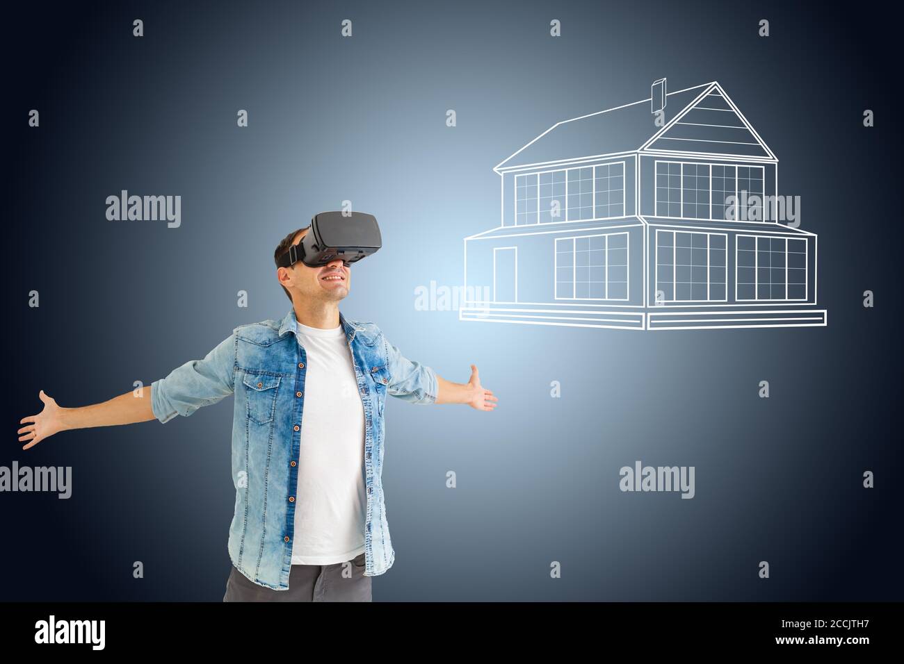 The man with glasses of virtual reality. Future technology concept ...