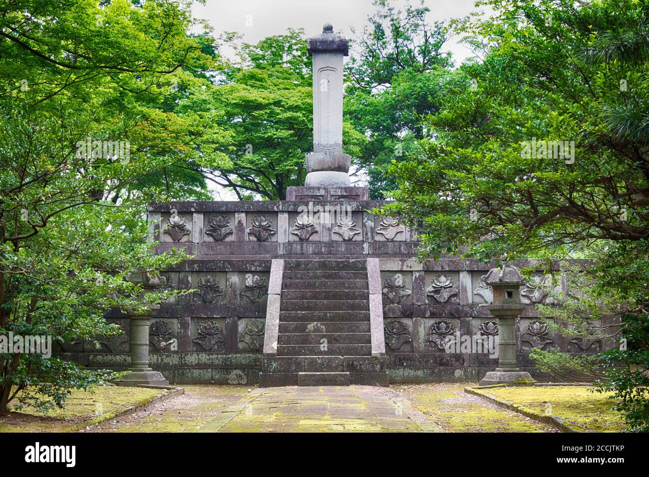 Tomb of Maeda Toshinaga (1562-1614) in Takaoka, Toyama, Japan. He was a Japanese samurai and the second early-Edo period daimyo of Kaga Domain. Stock Photo
