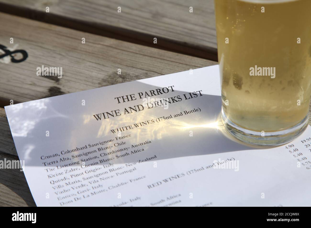 Wine and Drinks list. The Parrot Inn is a public house located in the beautiful village of Forest Green, set deep in the Surrey Hills. August 2020 Stock Photo