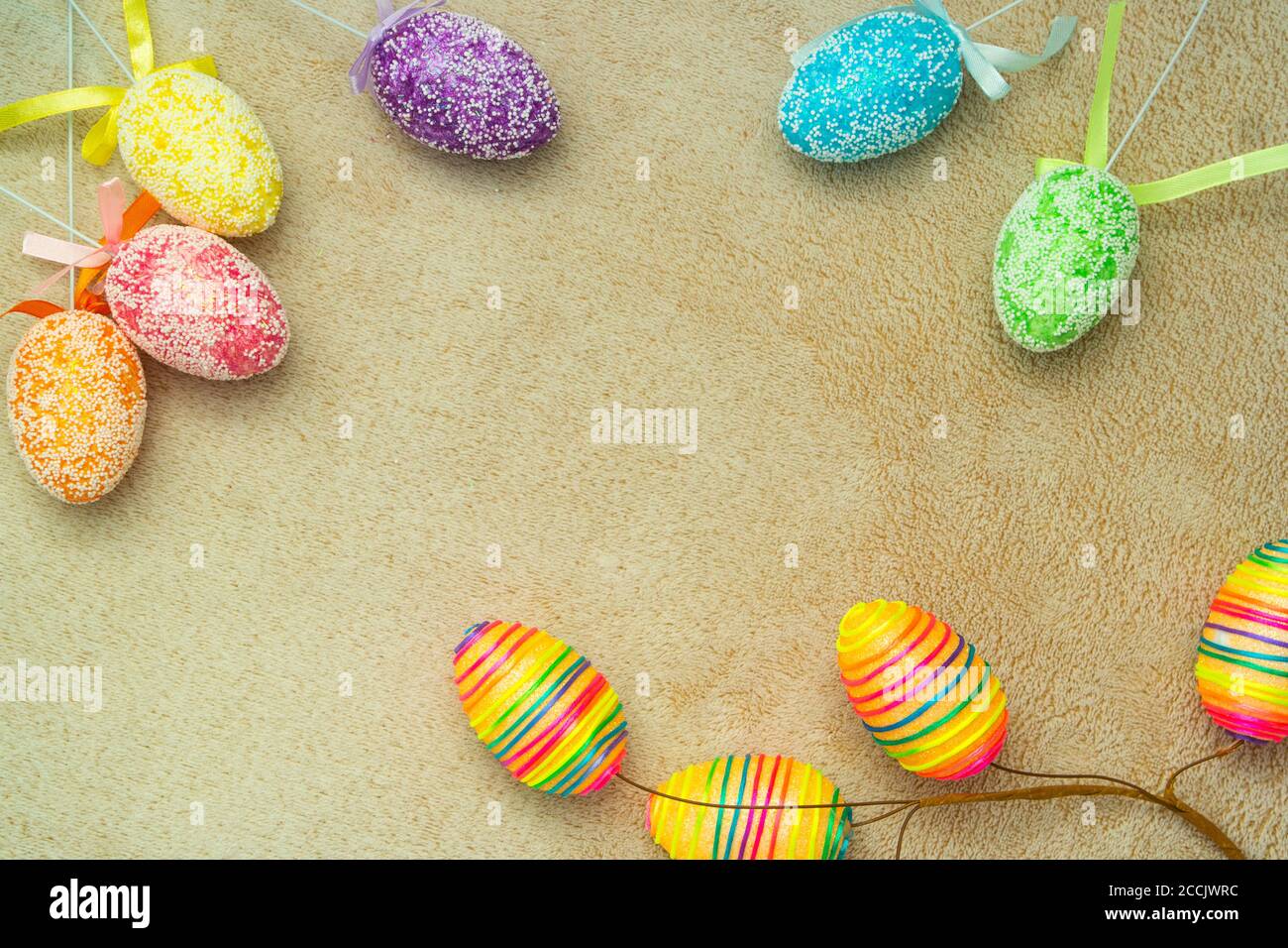 Composition of Easter eggs. Holiday background. Stock Photo