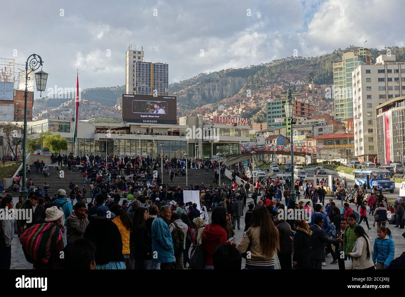 Bolivia La Paz - Saint Francisco Square - Crowded Plaza Mayor de San Francisco Stock Photo
