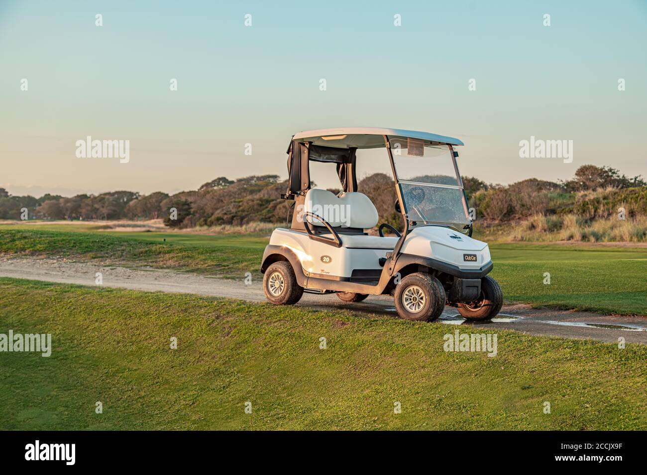 Golf cart on the MaidStone Country Club golf course Stock Photo