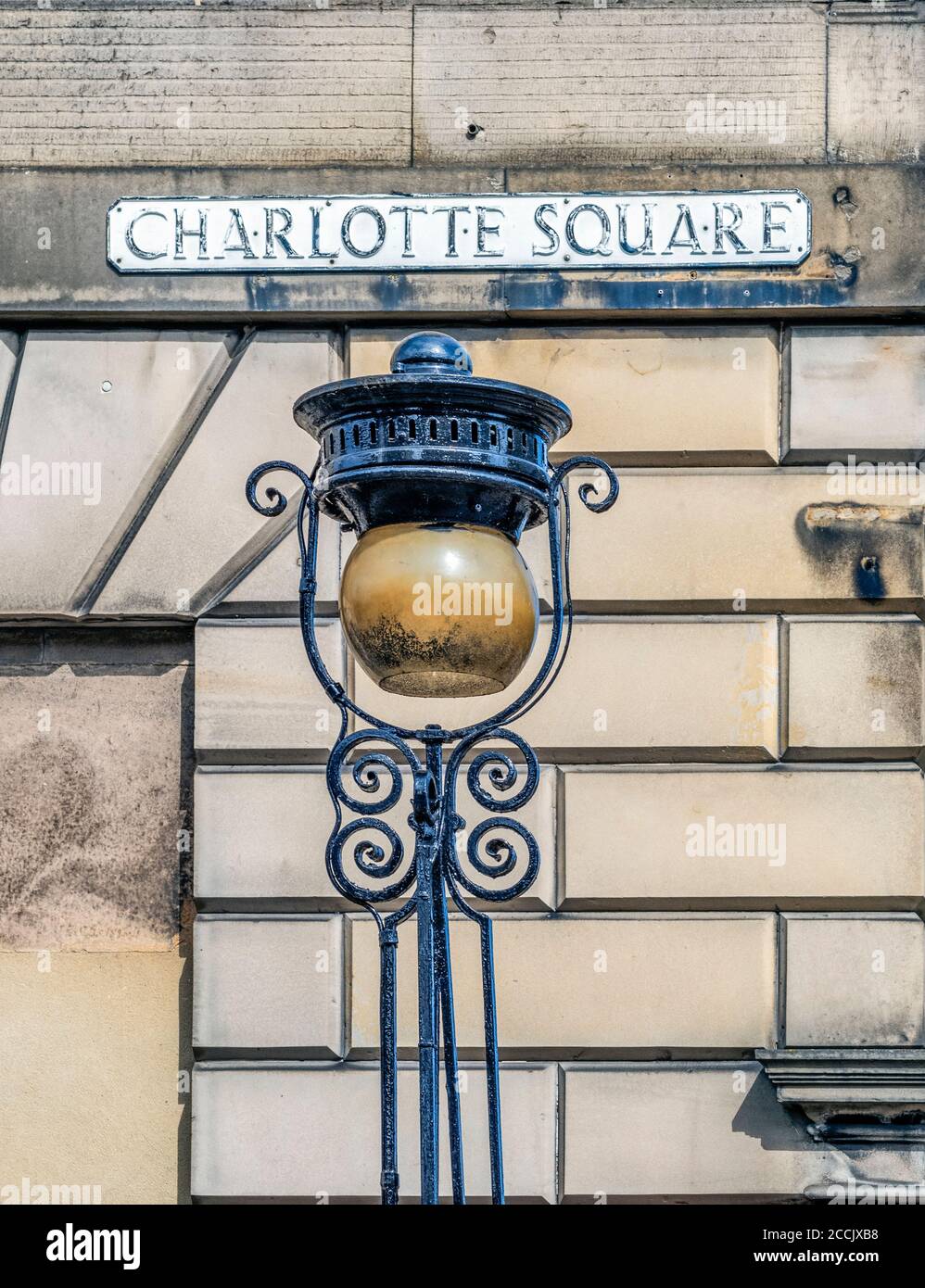 Charlotte Square sign and New Town Lamp, Edinburgh, Scotland, UK Stock